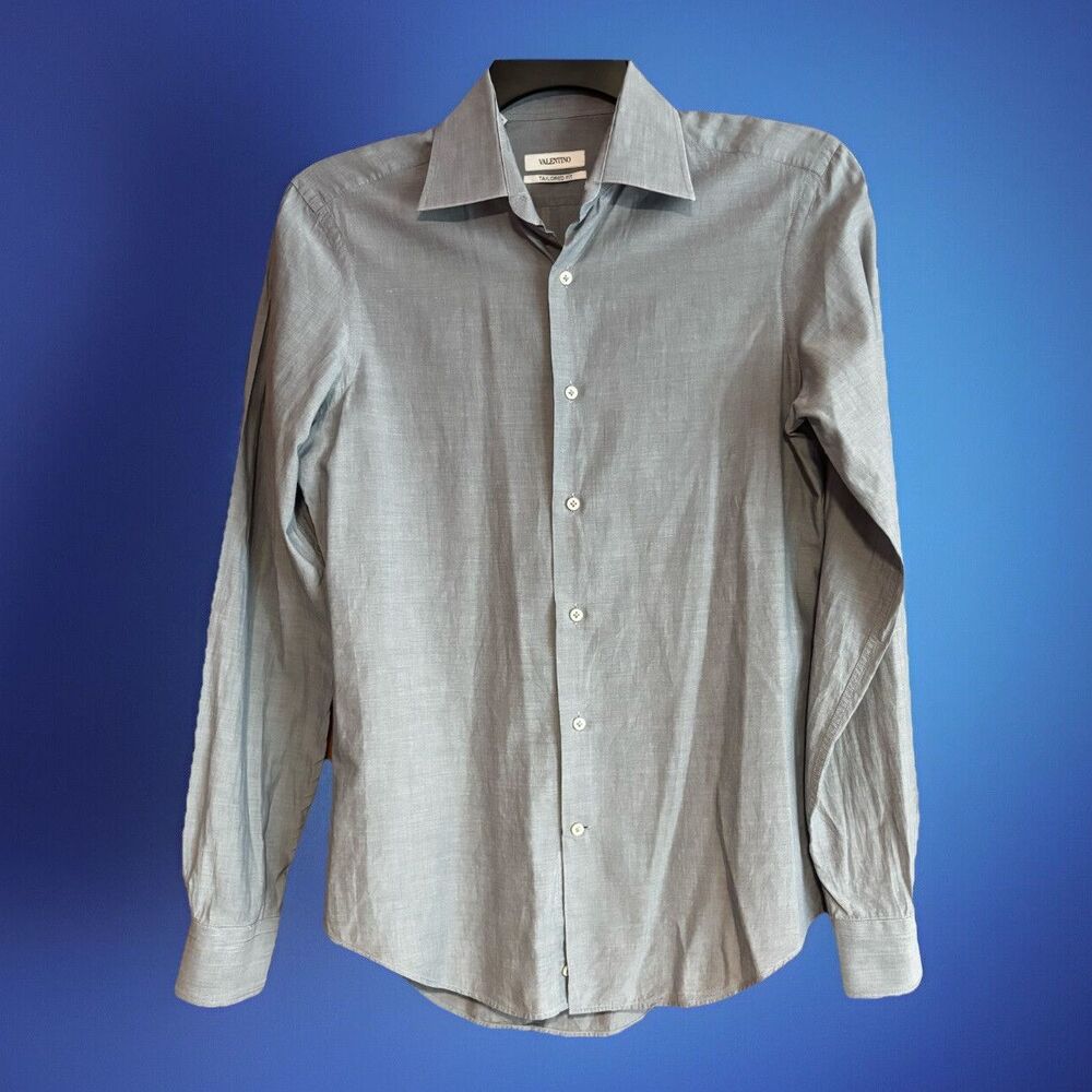 Valentino Tailored Fit Blue Button Up Shirt Men's Size 38-15 Medium Work Casual